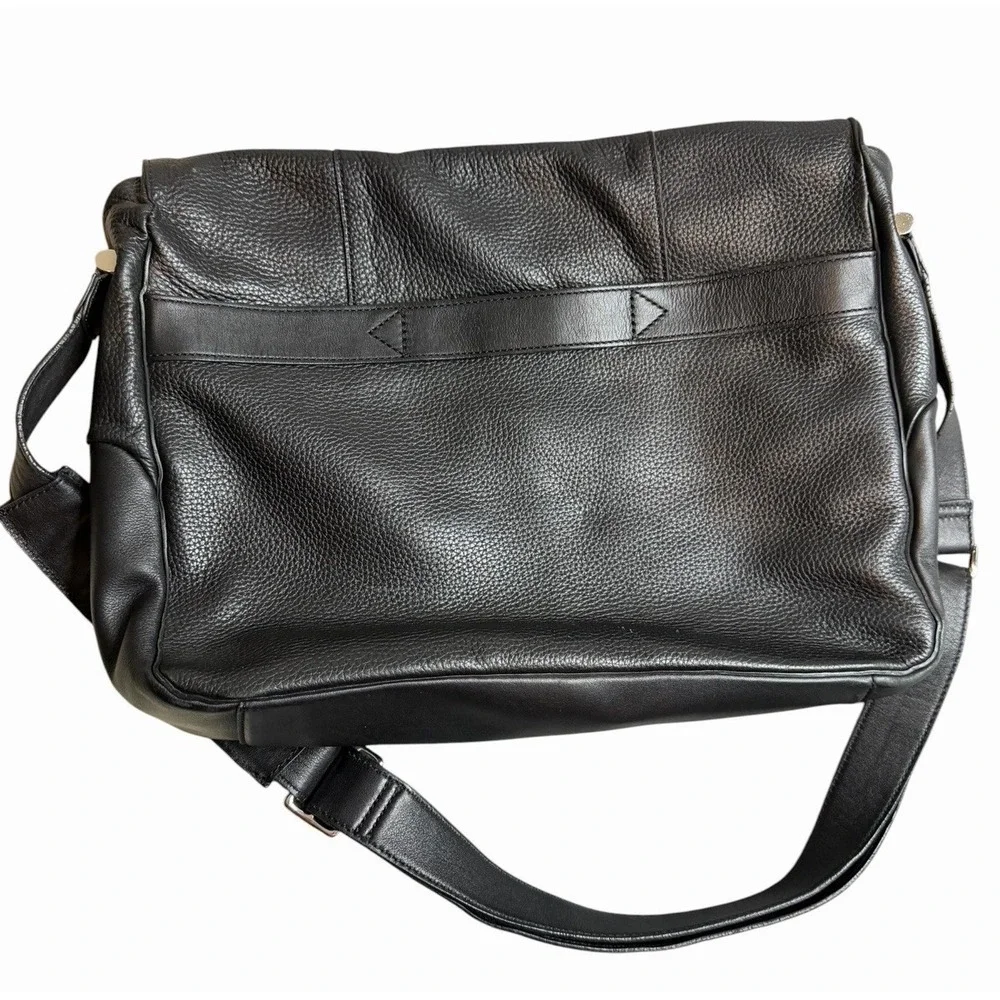 Cole Haan Black Pebbled Leather Messenger Bag Laptop Crossbody Briefcase